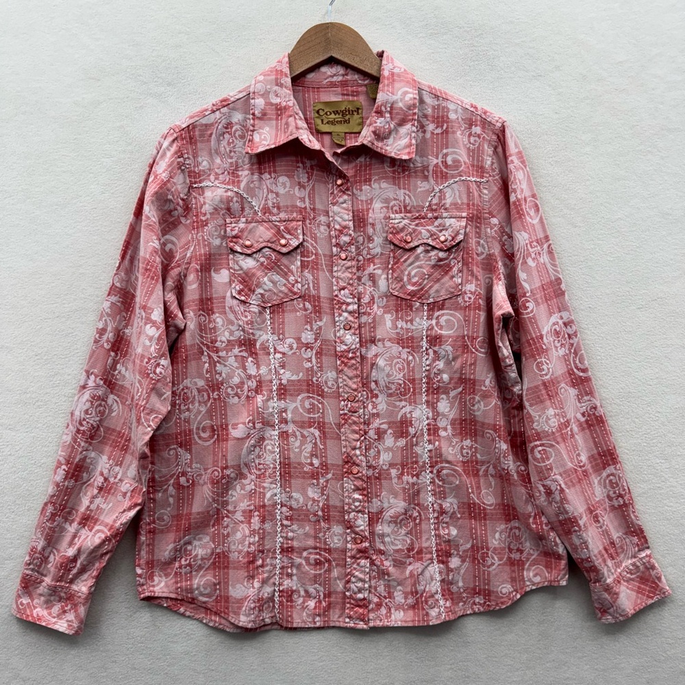 Cowgirl Legend Women's XL Western Pink Snap Down Long Sleeve Shirt
